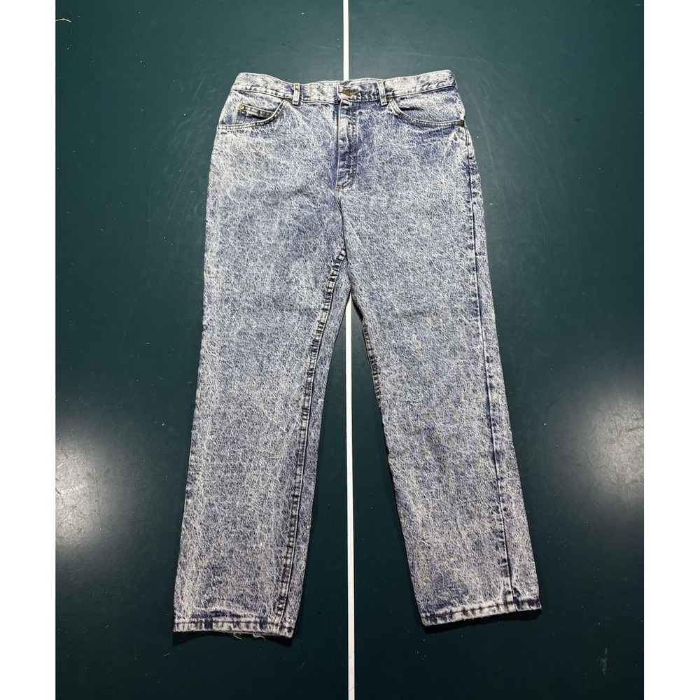 Vtg 70s Lee Storm Rider Jeans 34x29 Acid Wash Denim Straight Leg Union Made USA